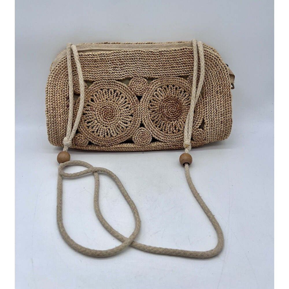 Woven Rattan Handbag Purse With Shoulder Strap Vintage